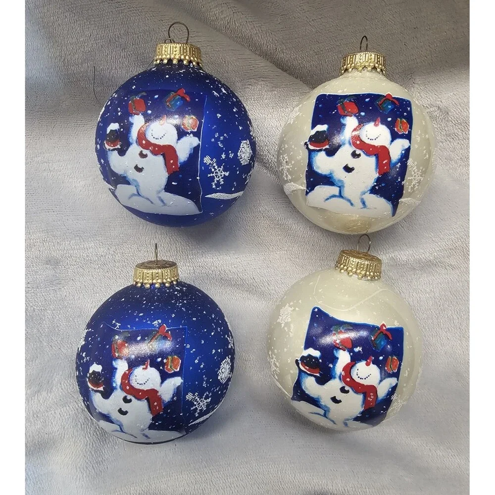 Krebs Vintage Christmas Ball Glass Ornaments, Set of 4, Snowman